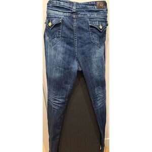 NV Women's Distressed High Rise Stretch Straight Jeans Dark Wash Blue Size 18